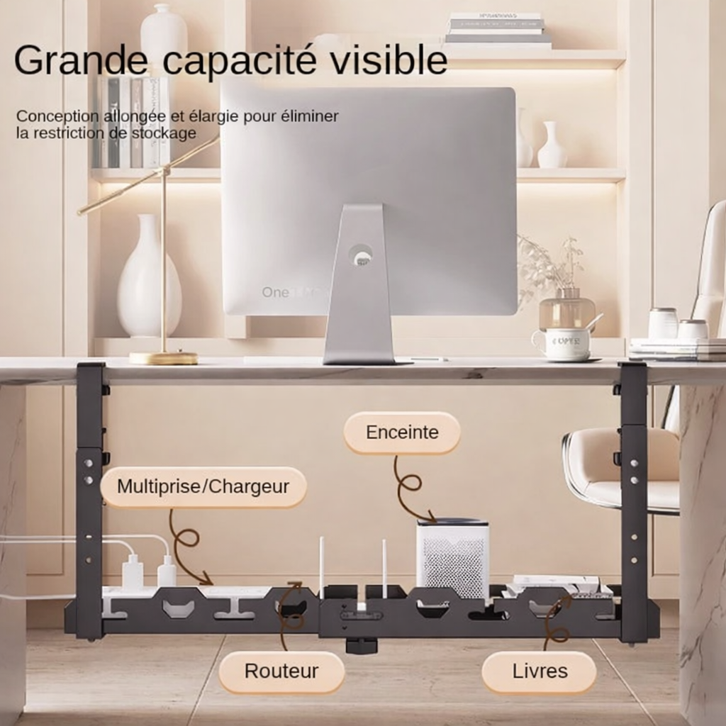 Organisateur de Câbles Sous Bureau — Rangement Télescopique en Métal
