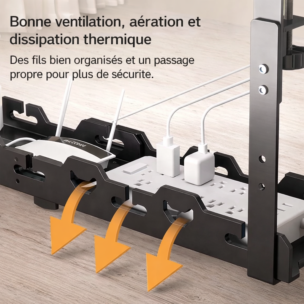 Organisateur de Câbles Sous Bureau — Rangement Télescopique en Métal