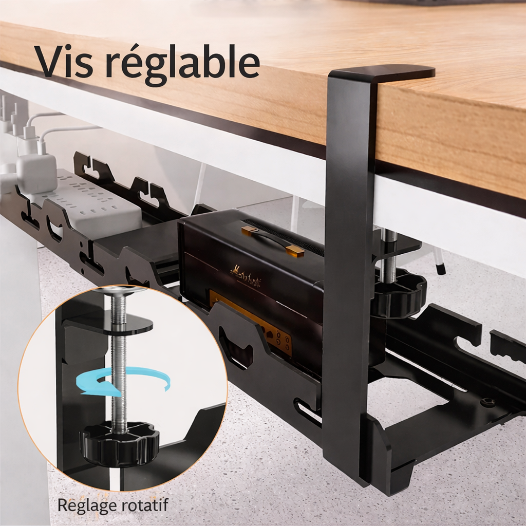 Organisateur de Câbles Sous Bureau — Rangement Télescopique en Métal