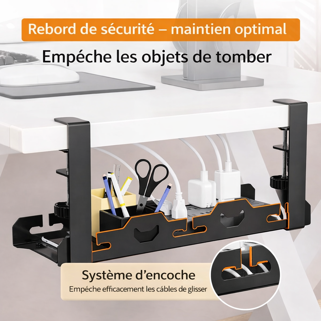Organisateur de Câbles Sous Bureau — Rangement Télescopique en Métal